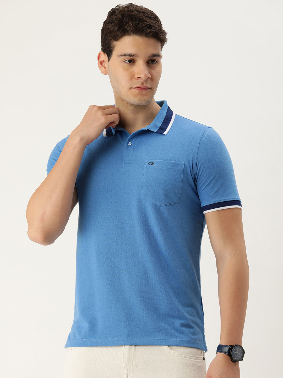 

Peter England Men Polo Collar T-shirt, Turquoise blue