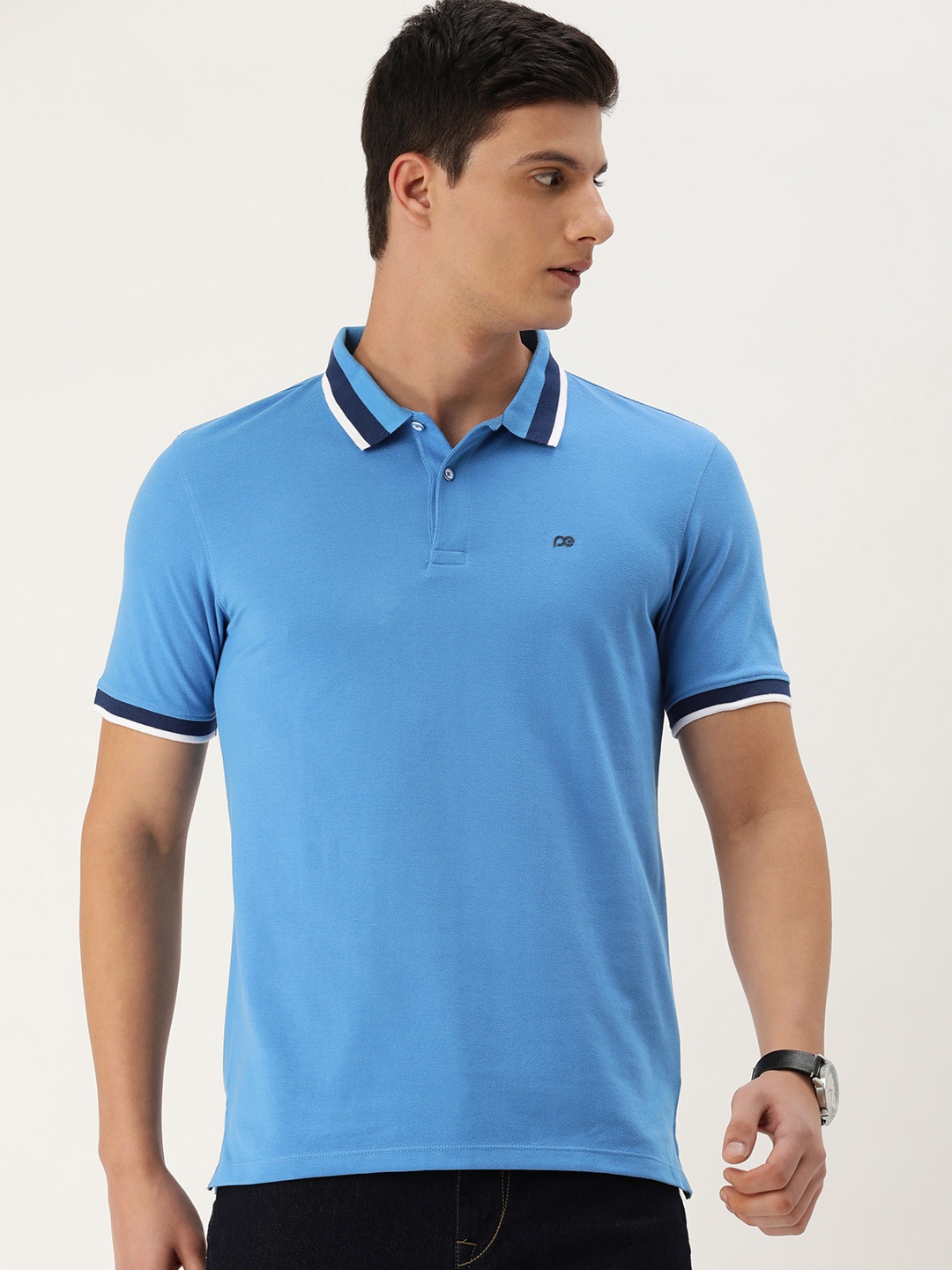 

Peter England Men Polo Collar Slim Fit T-shirt, Turquoise blue