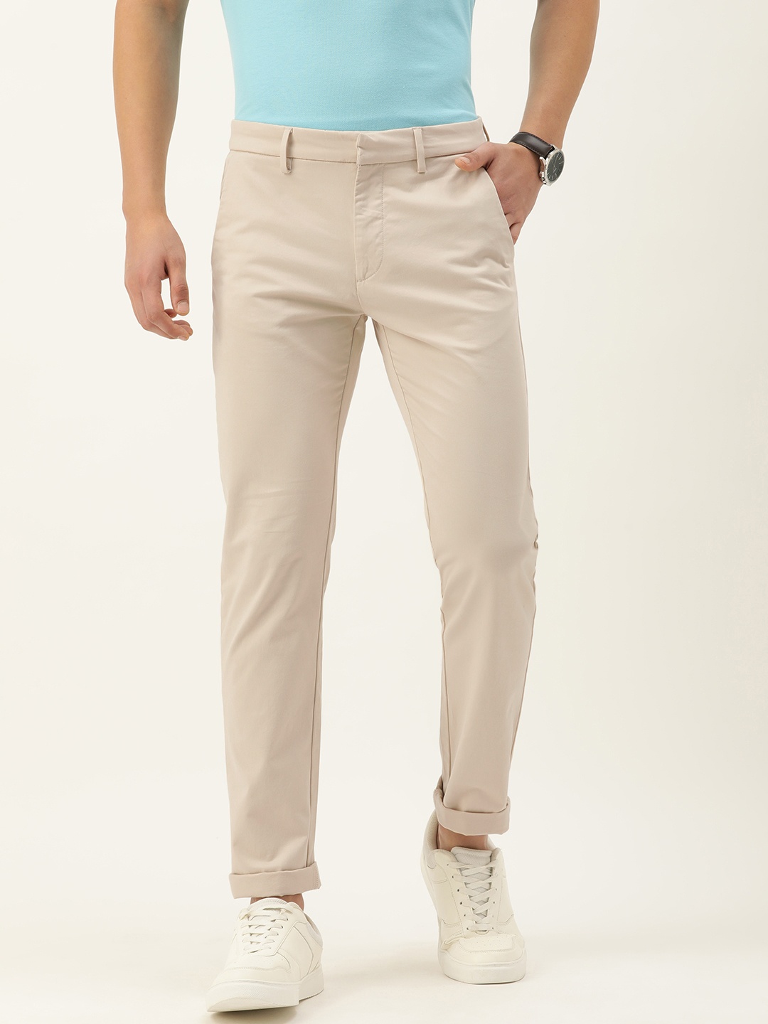 

Peter England Men Solid Slim Fit Chinos Trousers, Beige