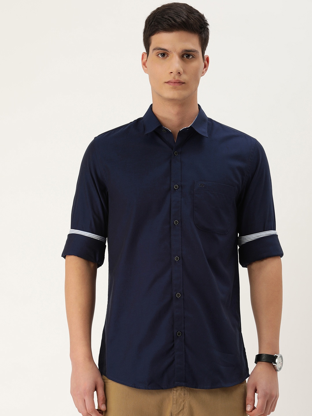 

Peter England Men Slim Fit Opaque Cotton Casual Shirt, Navy blue