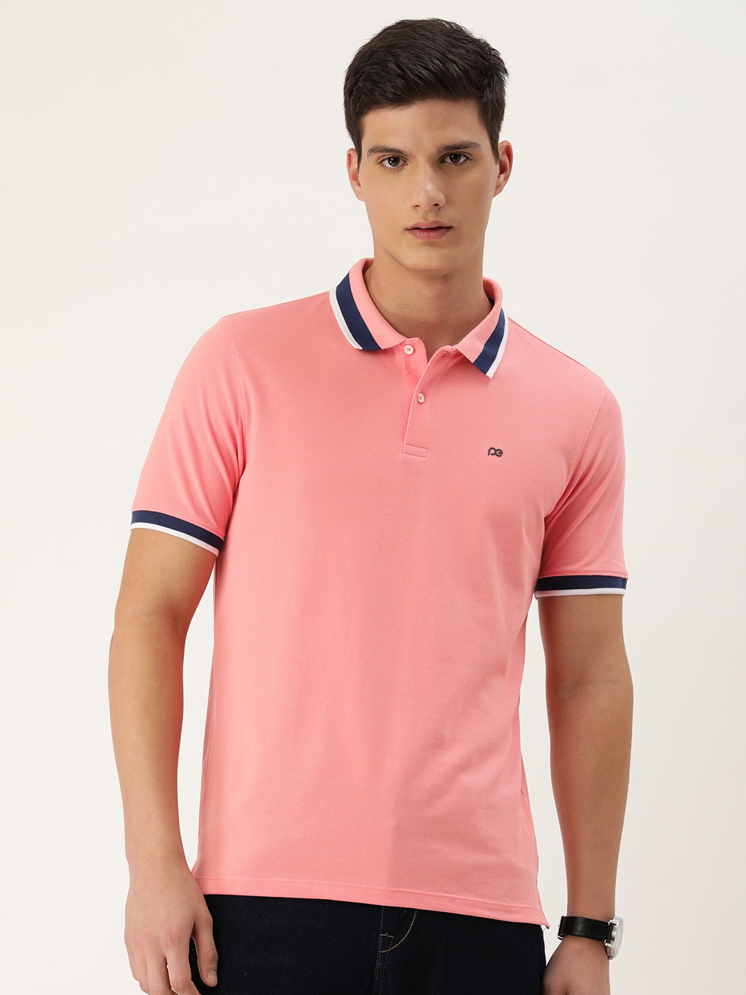 

Peter England Men Polo Collar Slim Fit T-shirt, Pink