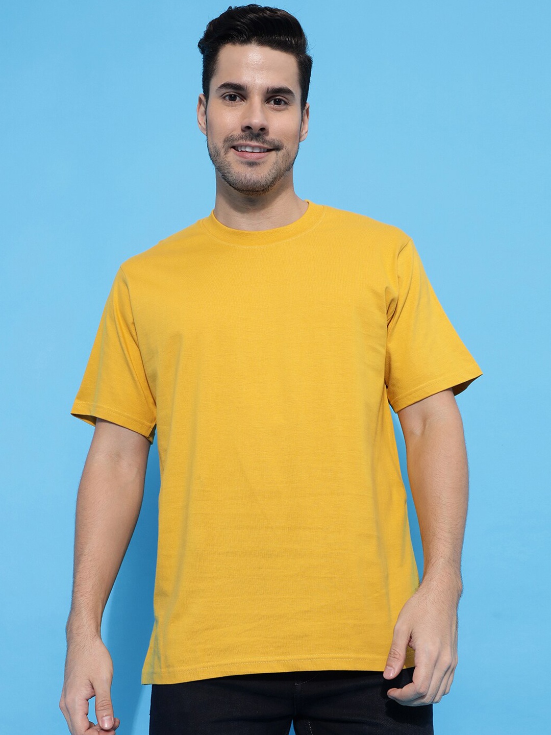 

Gavin Paris Round Neck Pure Cotton Loose T-shirt, Mustard