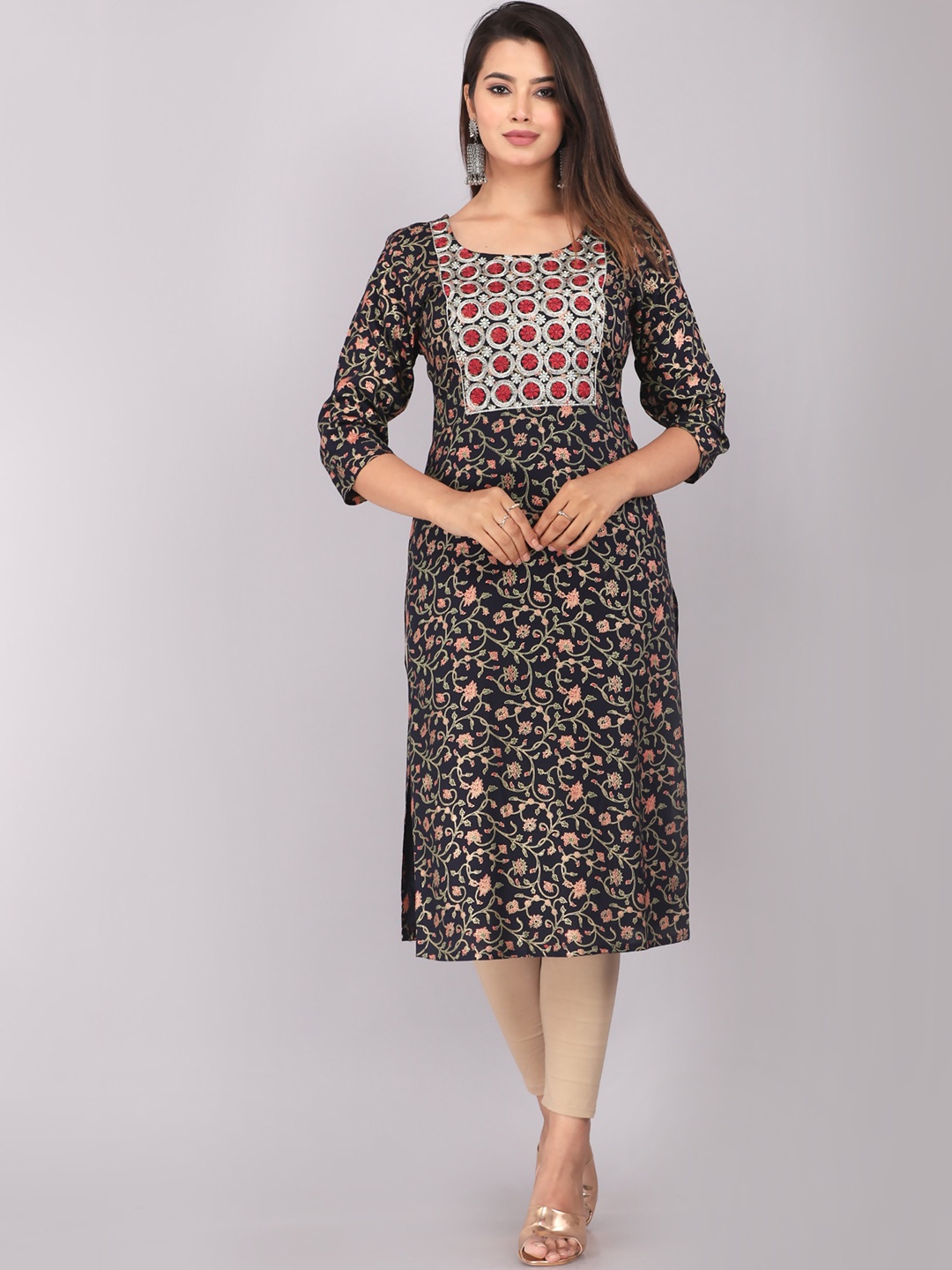 

KALINI Ethnic Motifs Printed Straight Kurta, Blue