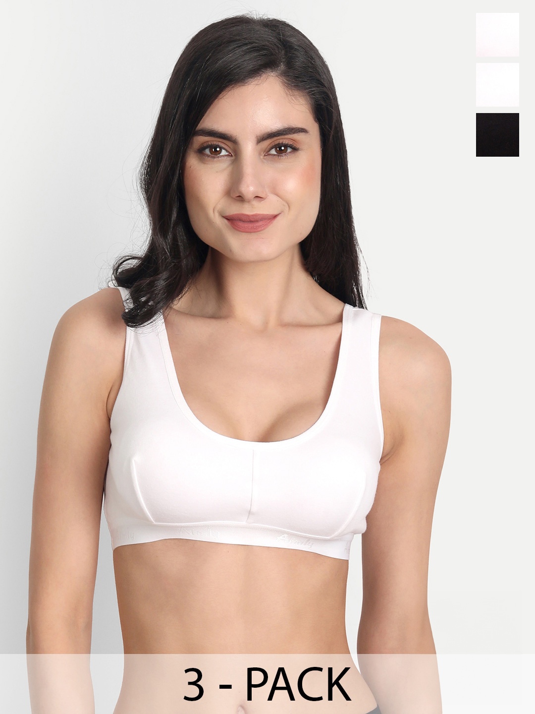 

Aimly Pack Of 3 Non-Padded Full Coverage Workout Bra With All Day Comfort, White