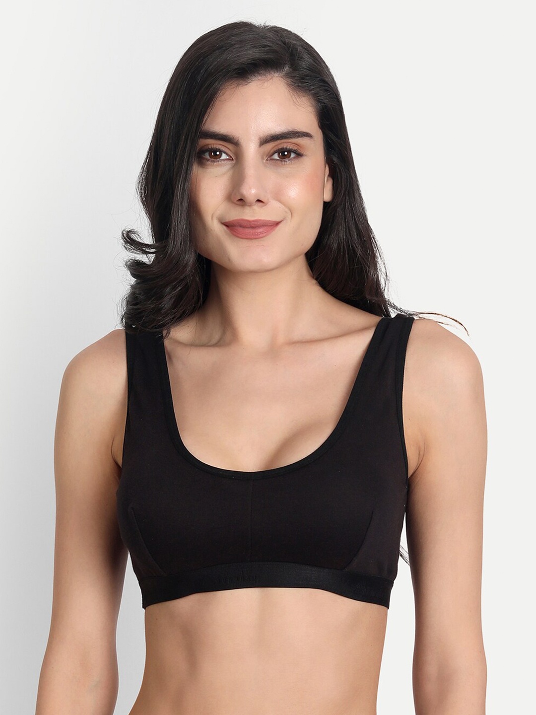 

Aimly Non-Padded Non-Wired Seamless Cotton Workout Bra With All Day Comfort, Black