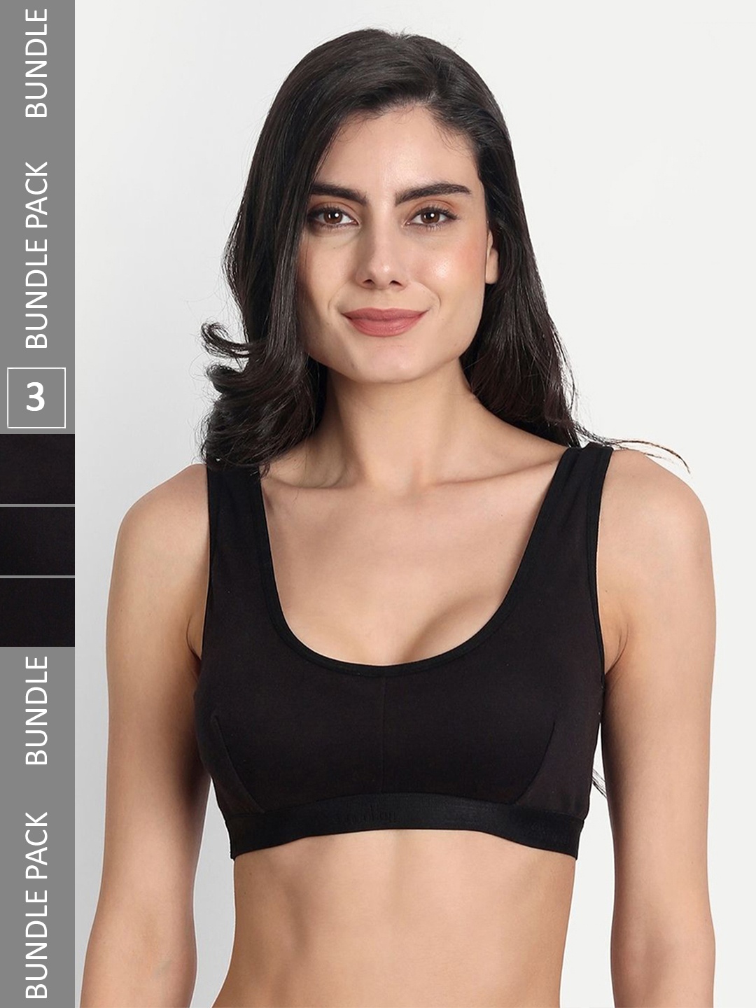 

Aimly Pack Of 3 Non-Padded Non-Wired Seamless Cotton Workout Bra With All Day Comfort, Black