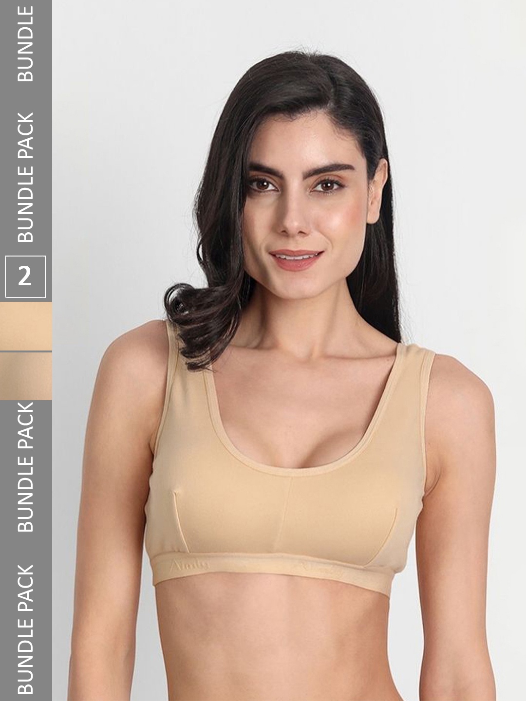 

Aimly Pack Of 2 Non-Padded Non-Wired Seamless Cotton Workout Bra With All Day Comfort, Beige