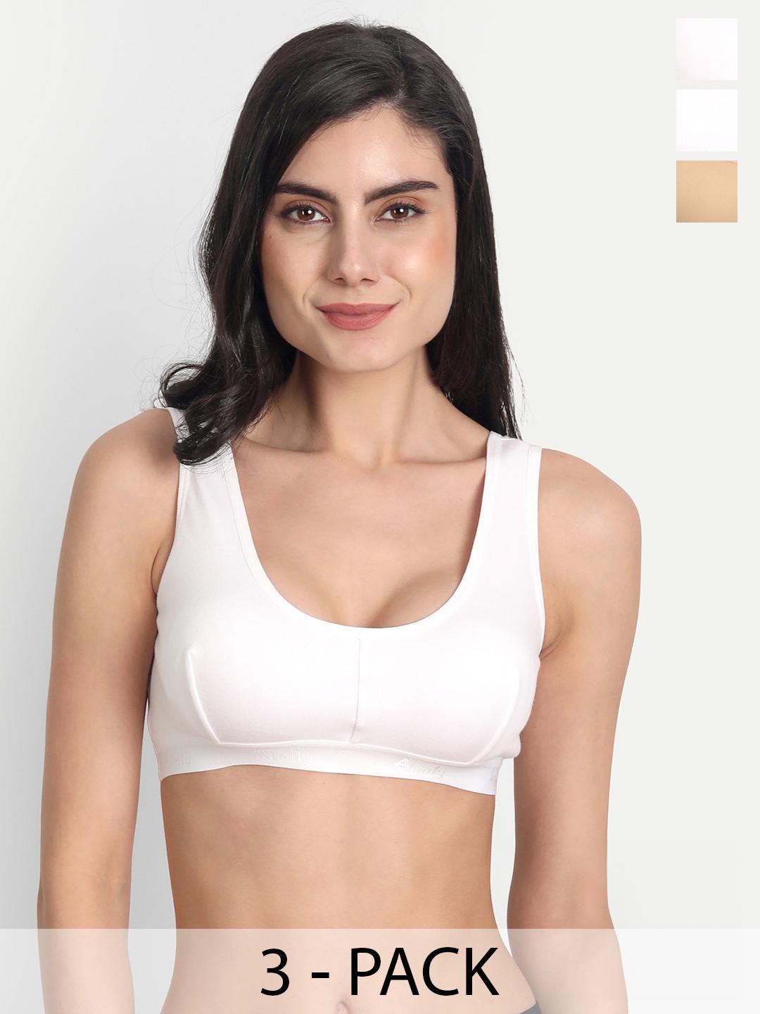 

Aimly Pack Of 3 Non-Padded Non-Wired Seamless Workout Bra With All Day Comfort, White