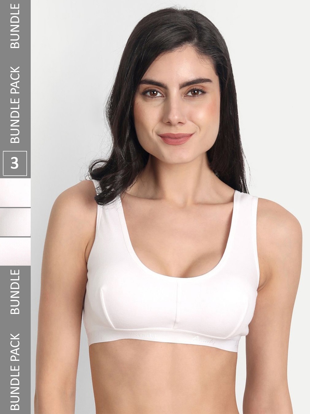 

Aimly Pack Of 3 Non-Padded Non-Wired Seamless Cotton Workout Bra With All Day Comfort, White