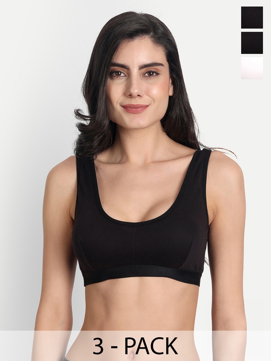 

Aimly Pack Of 3 Non-Padded Non-Wired Seamless Workout Bra With All Day Comfort, Black