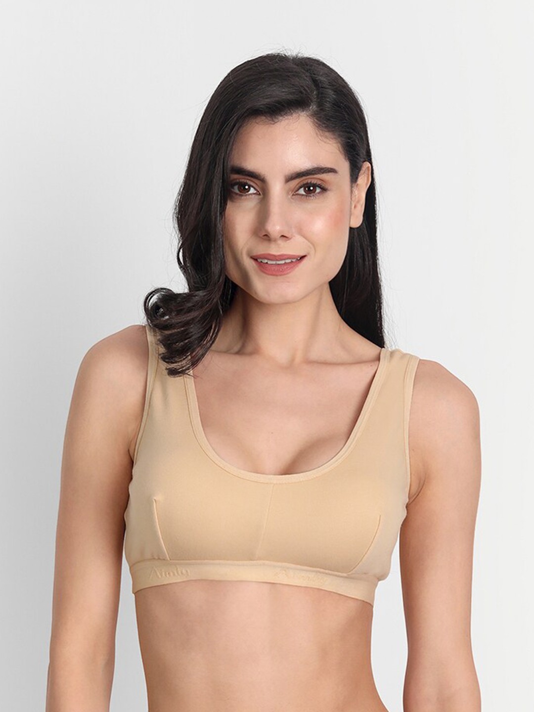

Aimly Non-Padded Non-Wired Seamless Cotton Workout Bra With All Day Comfort, Beige