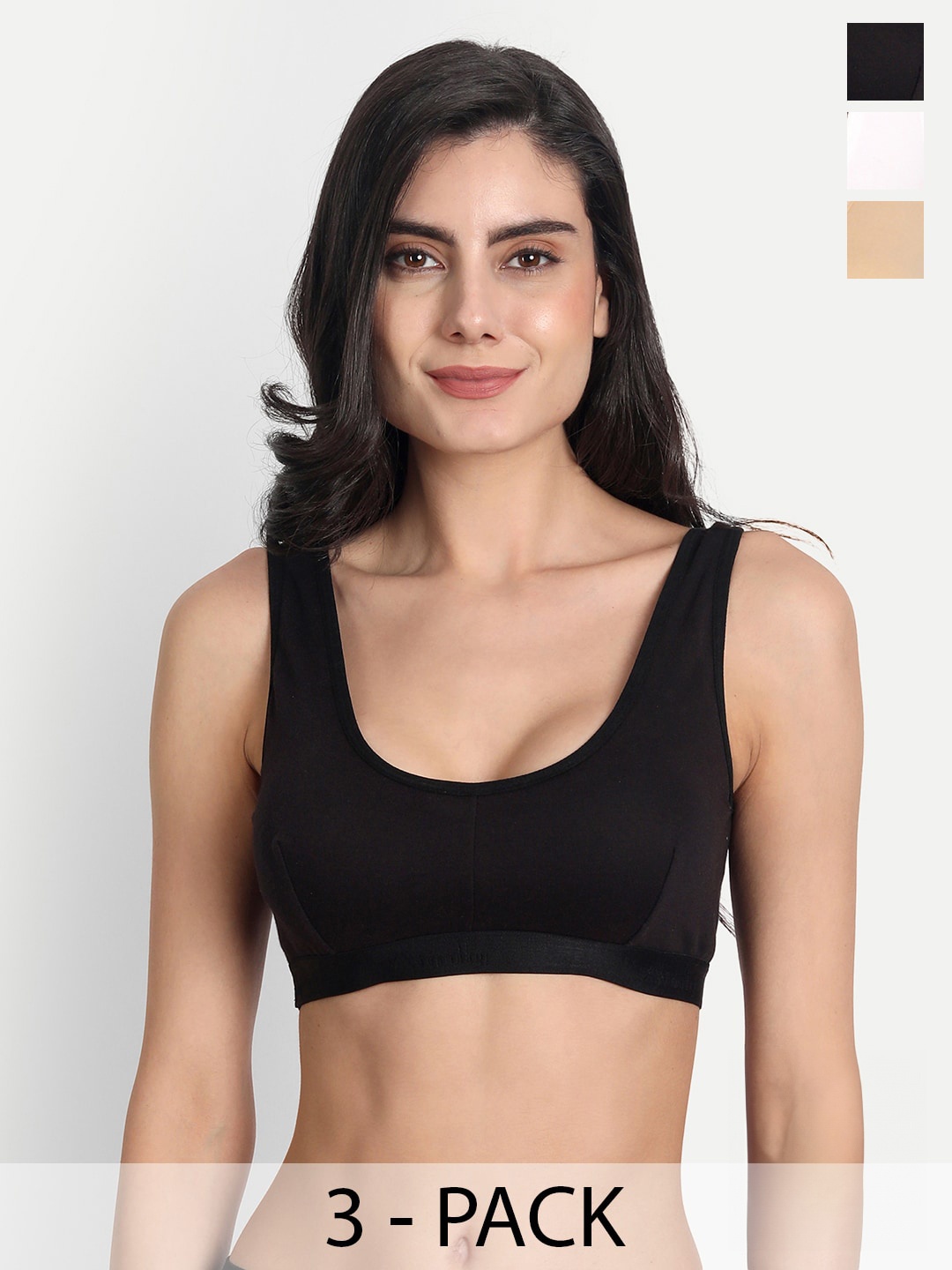 

Aimly Pack Of 3 Non-Padded Full Coverage All Day Comfort Cotton Sports Bra, White