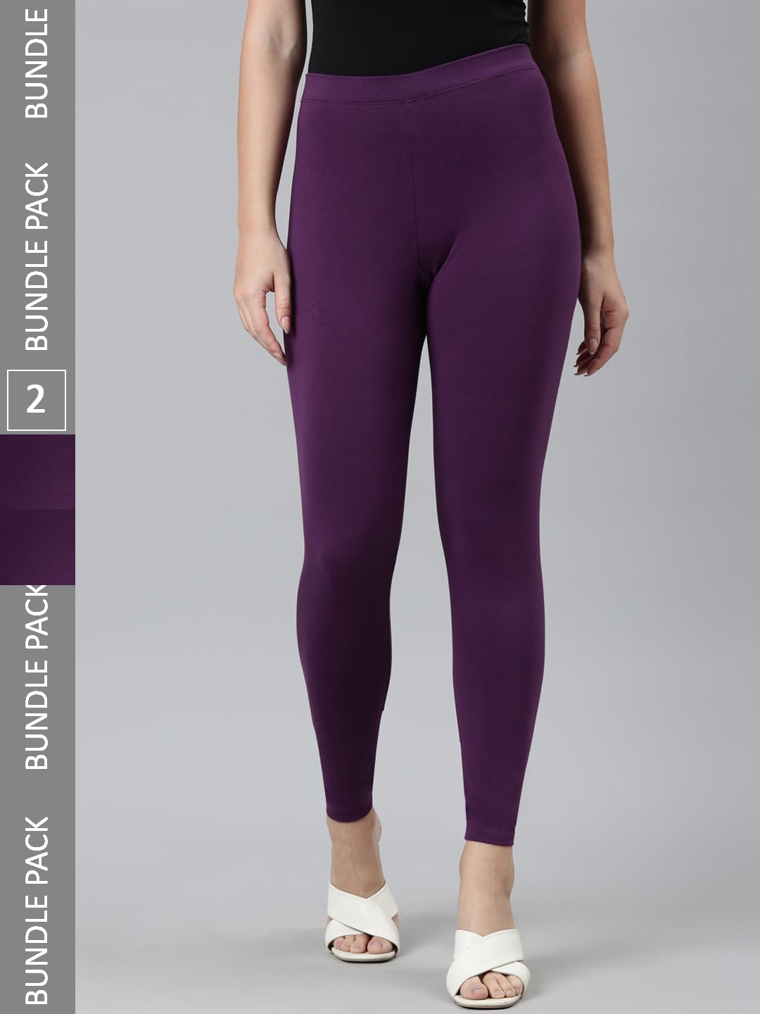 

Kryptic Pack Of 2 Pure Cotton Ankle Length Leggings, Purple