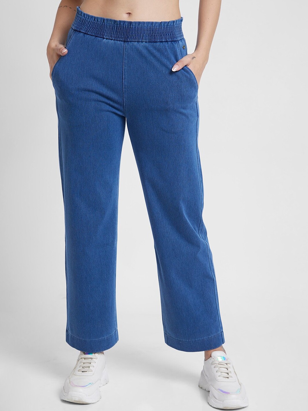 

SPYKAR Mid-Rise Ankle-Length Tapered Fit Track Pants, Blue