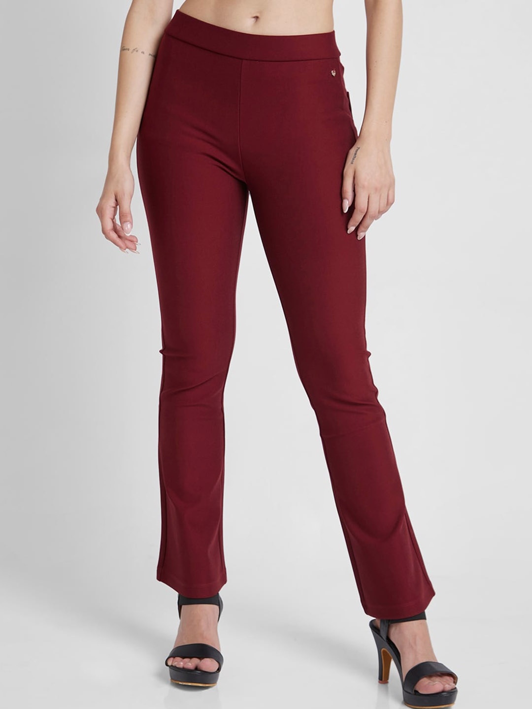 

SPYKAR Women High-Rise Bootcut Trousers, Maroon