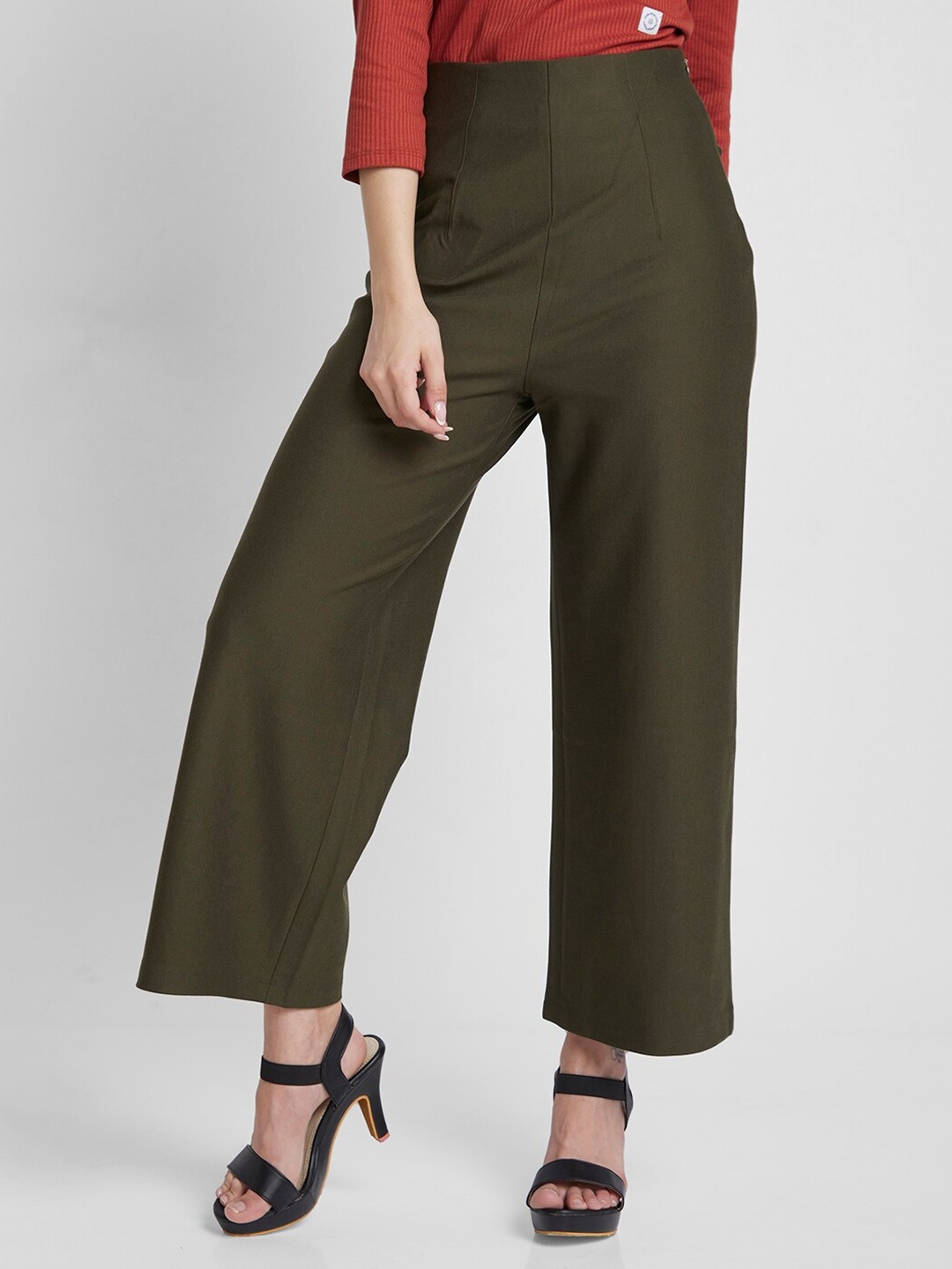 

SPYKAR Women Ankle Length Flared Fit Parallel Trousers, Olive