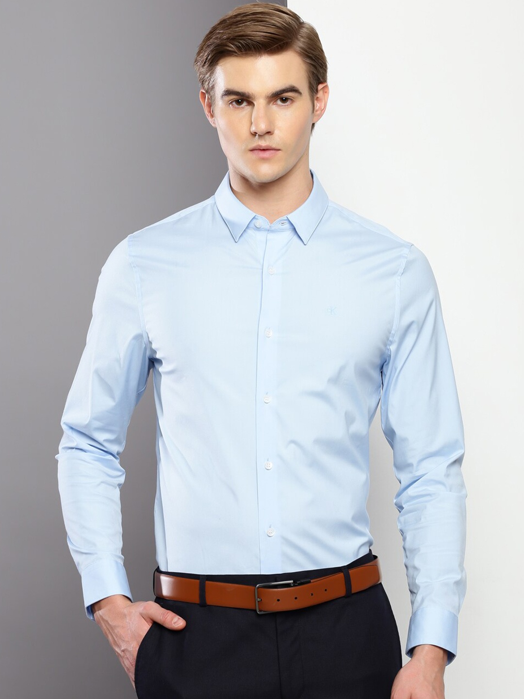 

Calvin Klein Jeans Slim Fit Spread Collar Casual Shirt, Blue