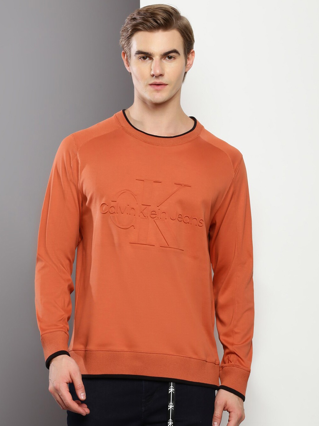 

Calvin Klein Jeans Long Sleeves Ribbed Pullover Sweatshirt, Rust