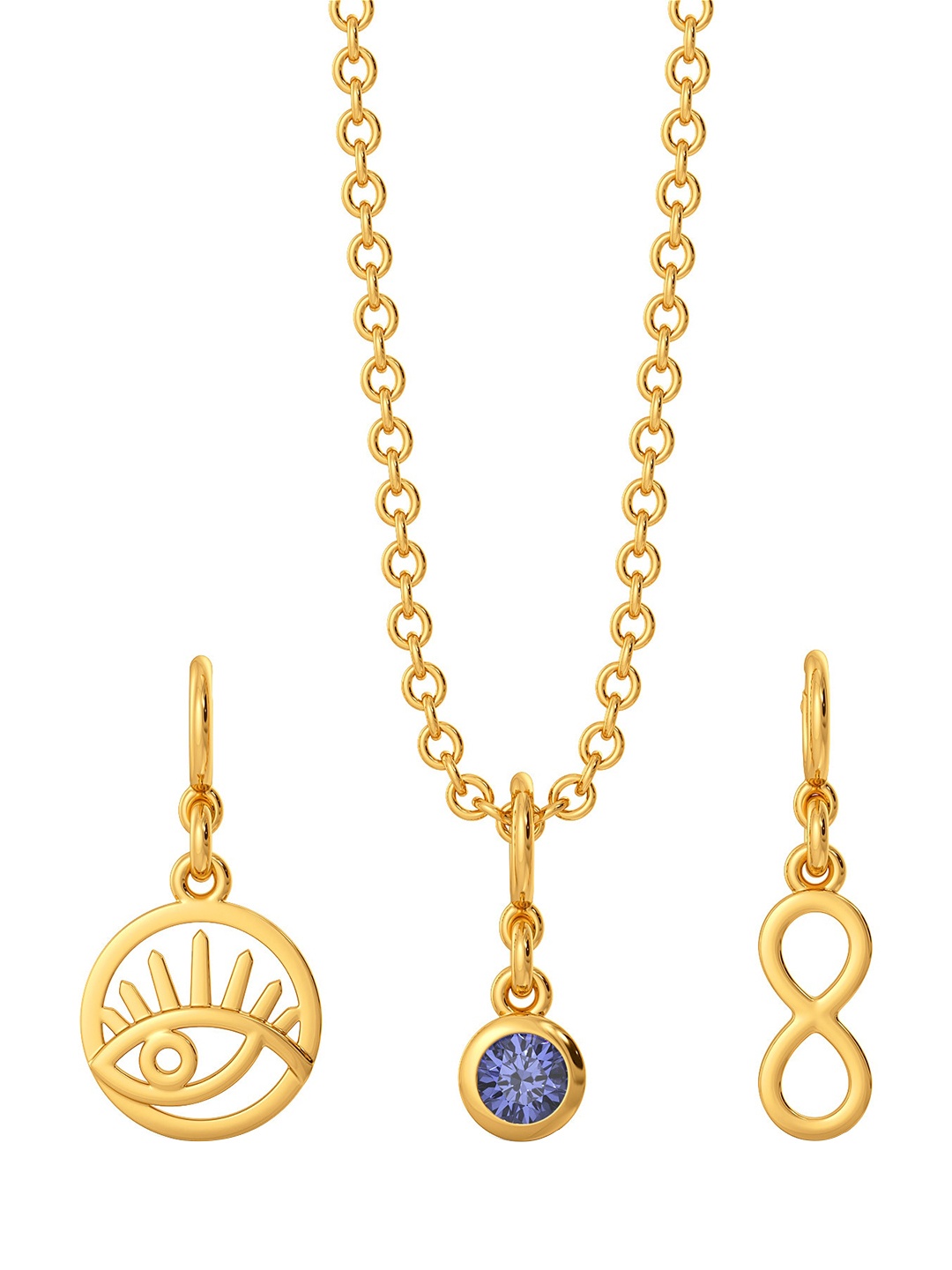 

MELORRA Set Of 3 18KT Infinite Illusion Eye Gemstone Charms Pendant Gold