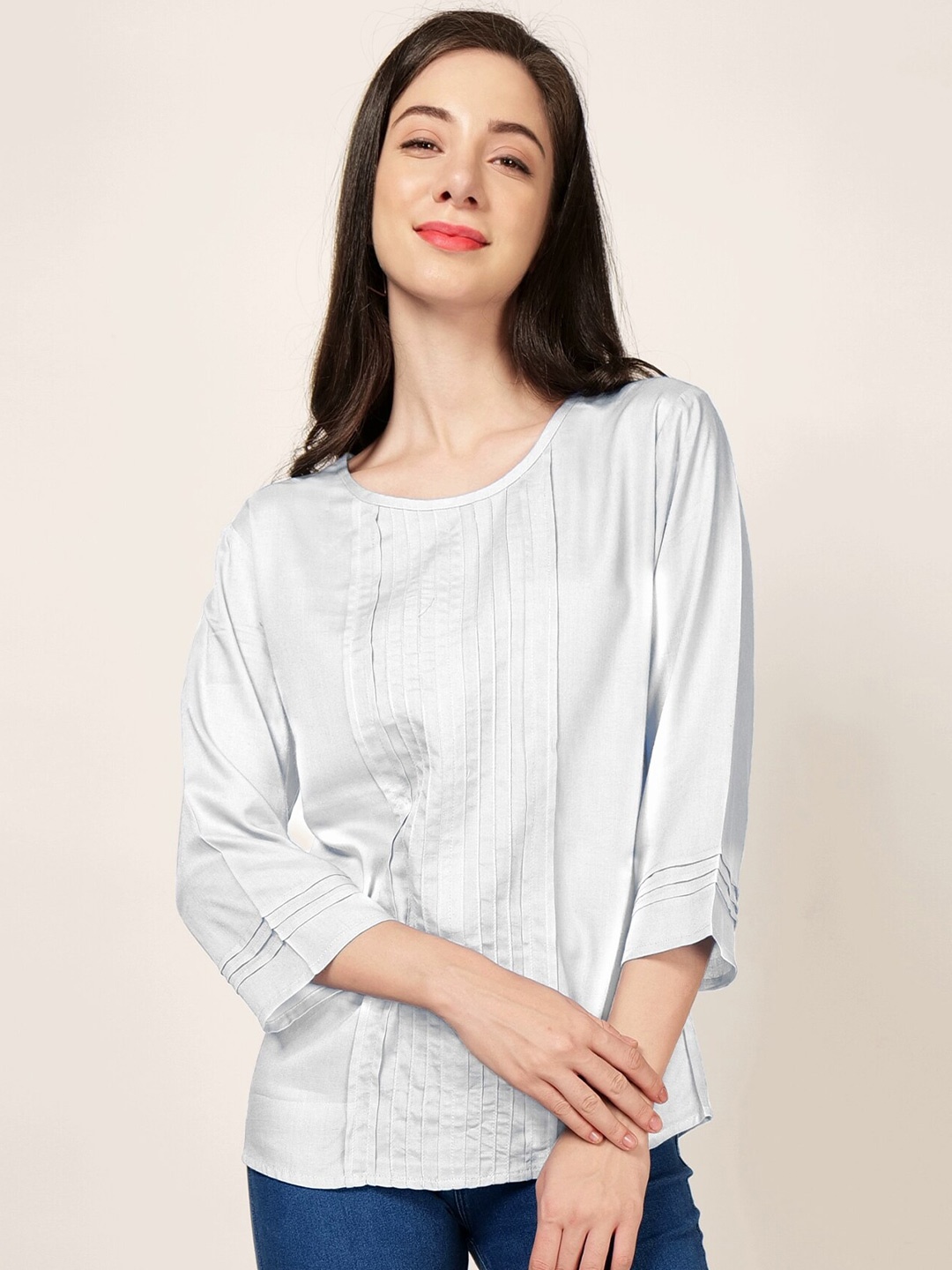 

PATRORNA Long Sleeves Pleated Detailed Regular Top, White