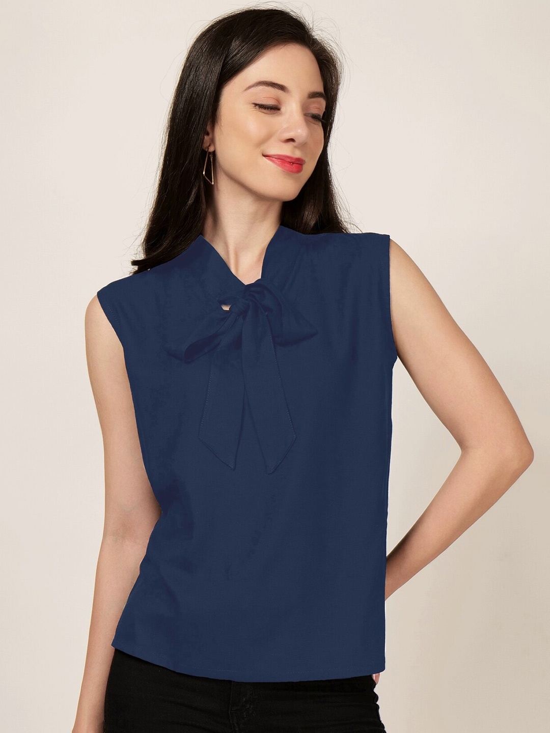 

PATRORNA Tie-Up Neck Sleeveless Top, Blue