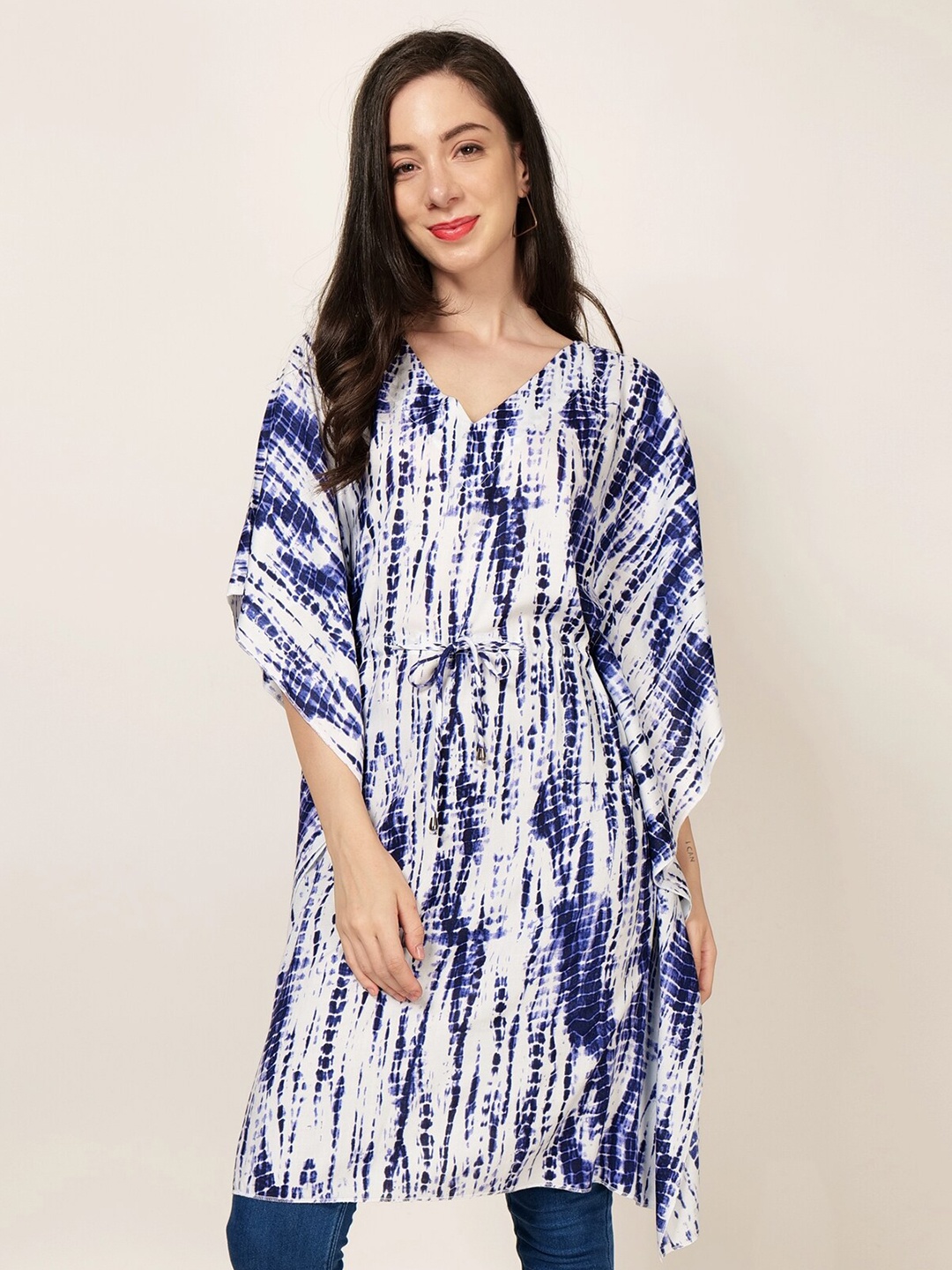 

PATRORNA Shibori Extended Sleeves Kaftan Longline Top, Multi