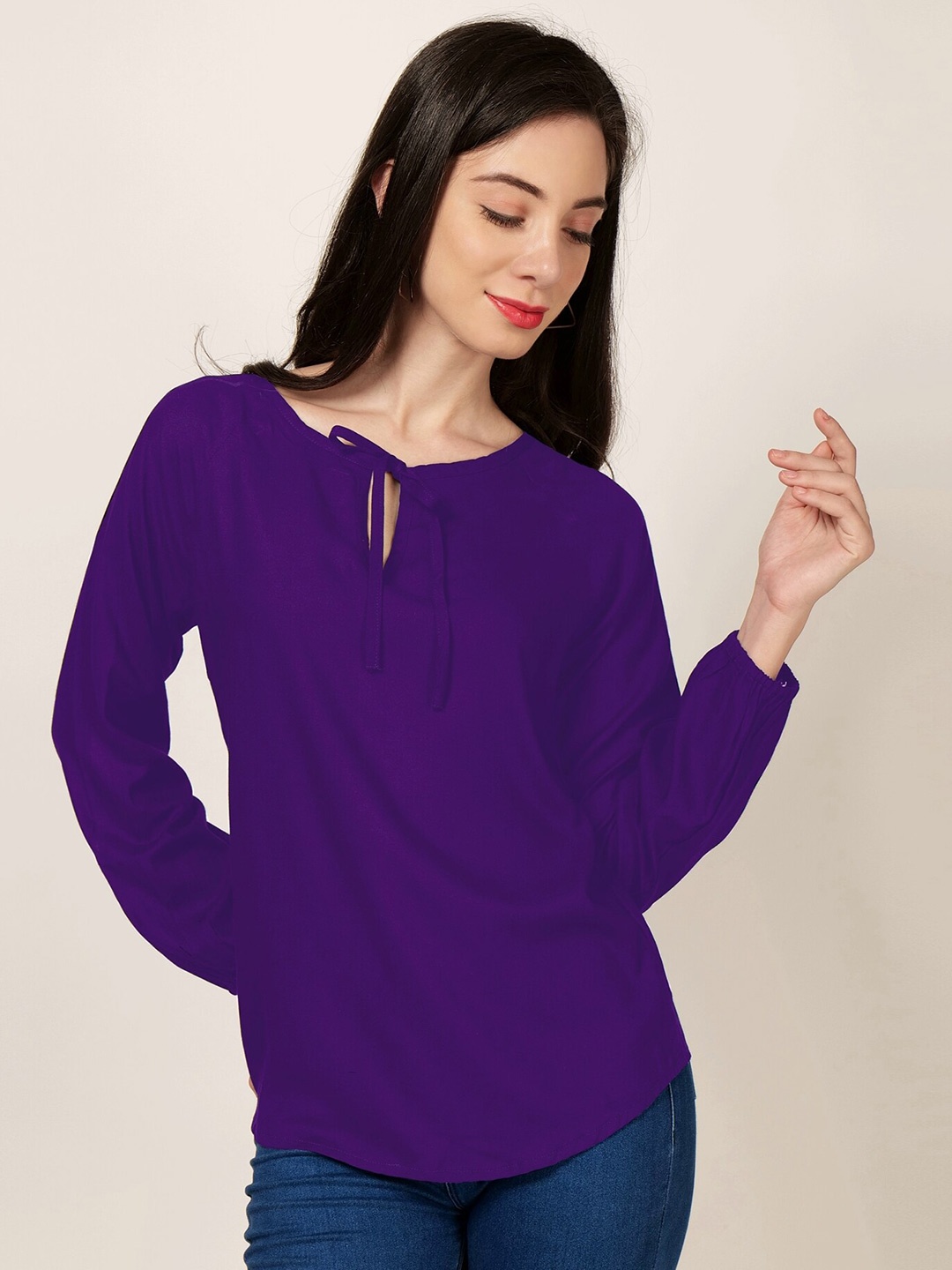 

PATRORNA Tie-Up Neck Regular Top, Purple
