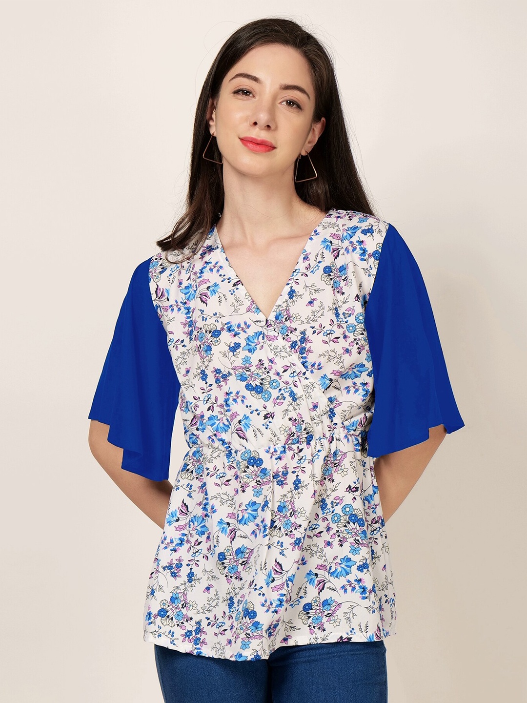 

PATRORNA Floral Print Flared Sleeve Layered Wrap Top, Multi