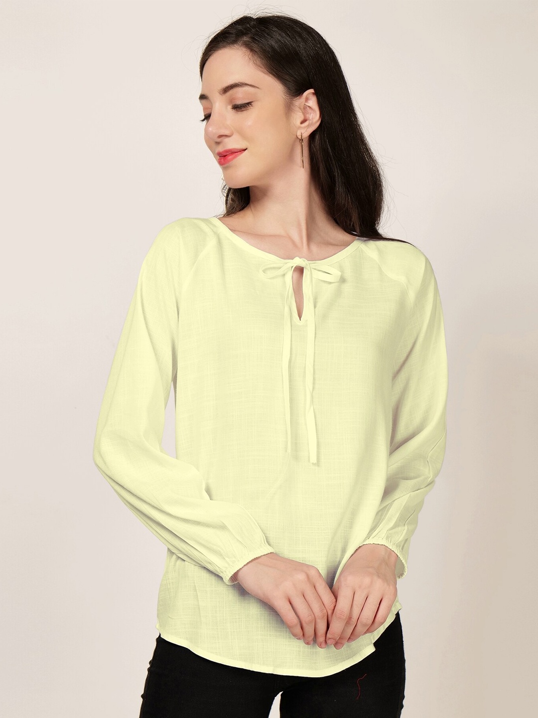 

PATRORNA Tie-Up Neck Regular Top, Beige