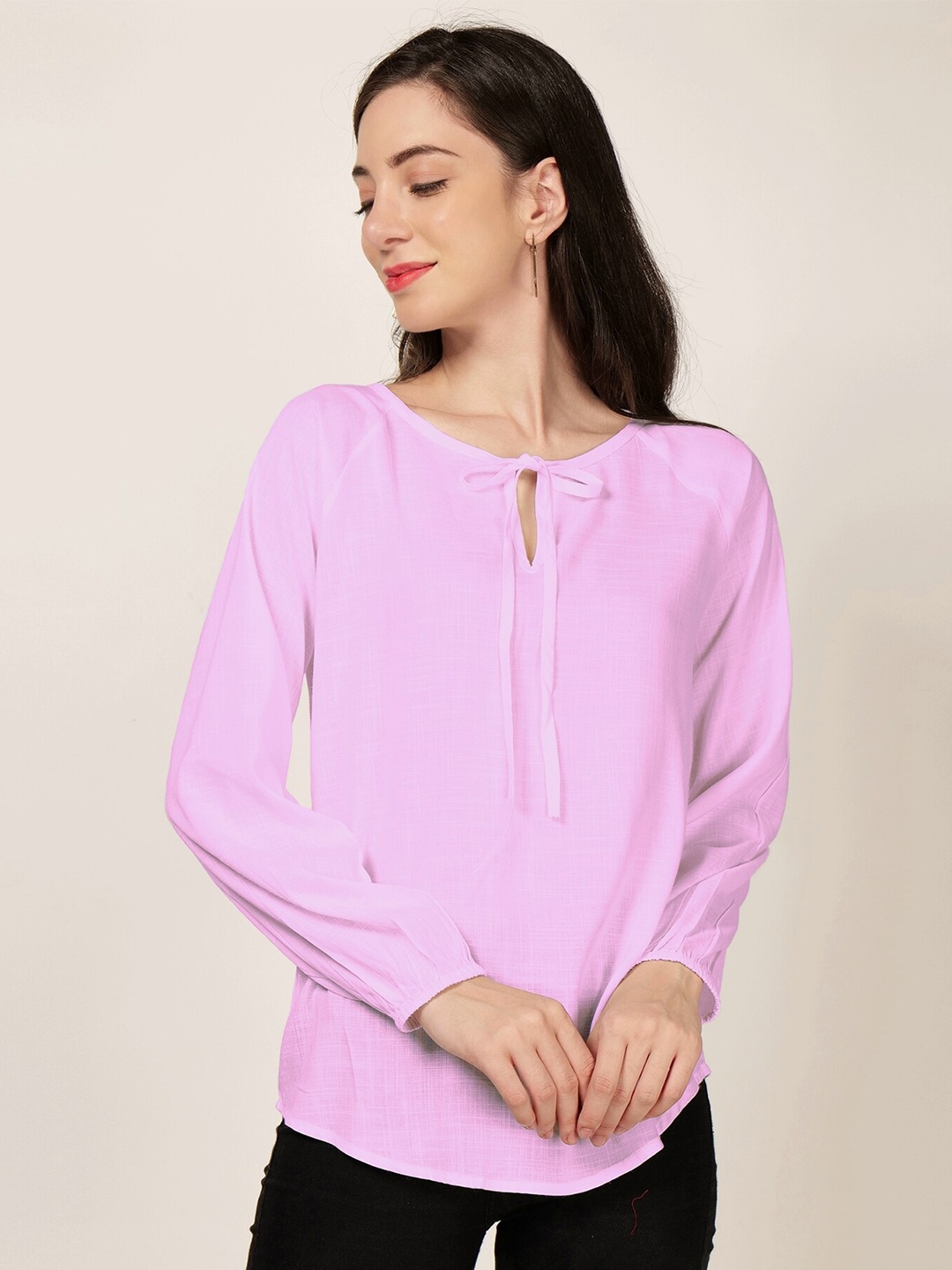 

PATRORNA Tie-Up Neck Top, Pink