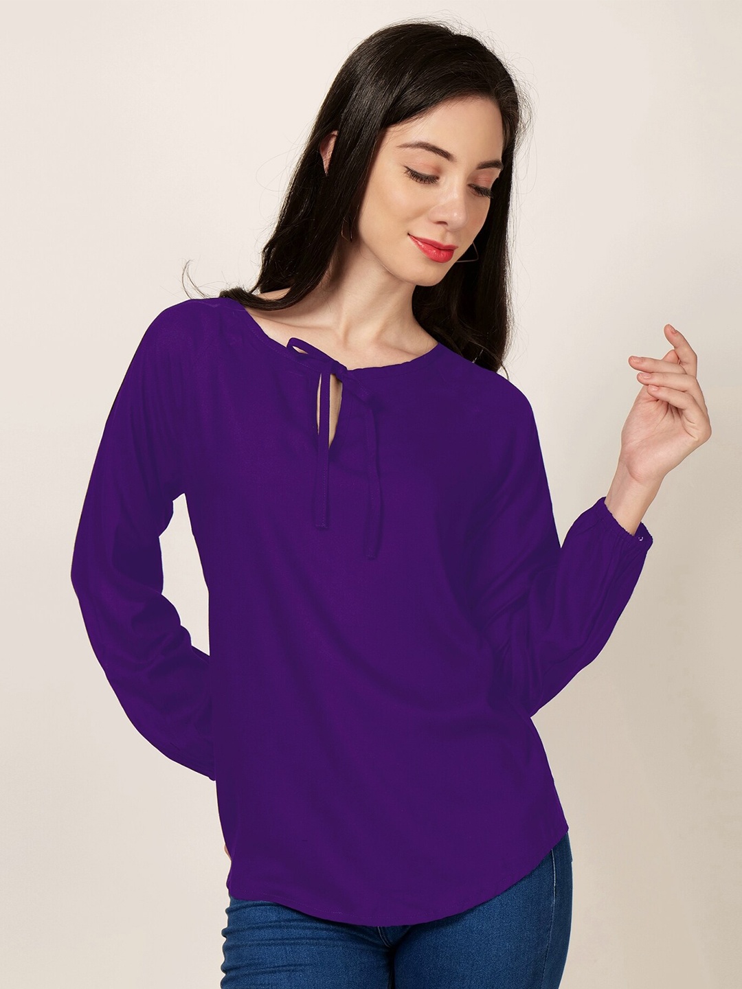 

PATRORNA Tie-Up Neck Top, Purple