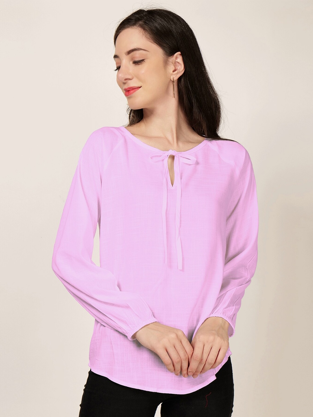 

PATRORNA Tie-Up Neck Top, Pink