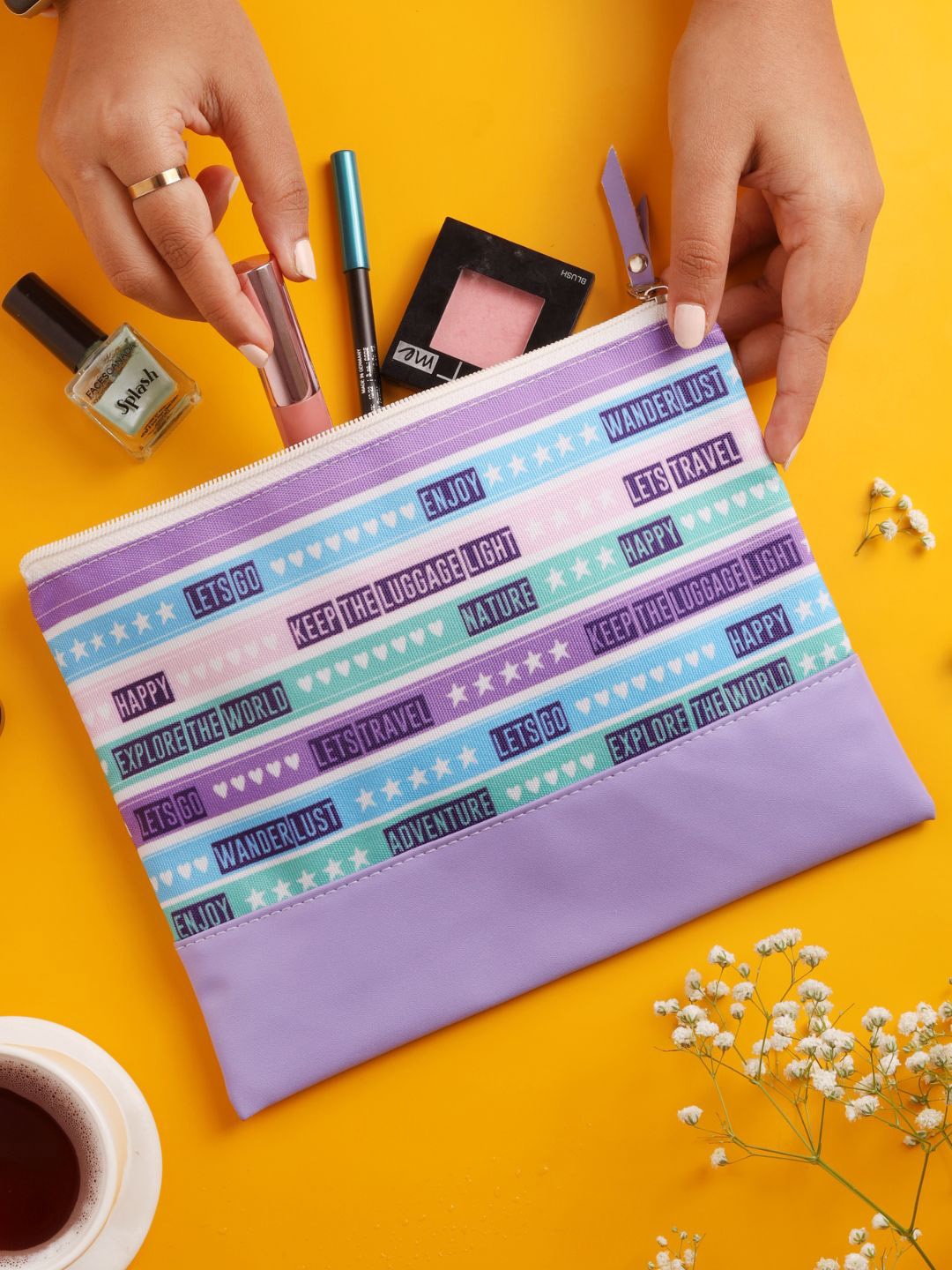 

Doodle Typography & Conversational Printed Travel Cosmetic Pouch, Purple