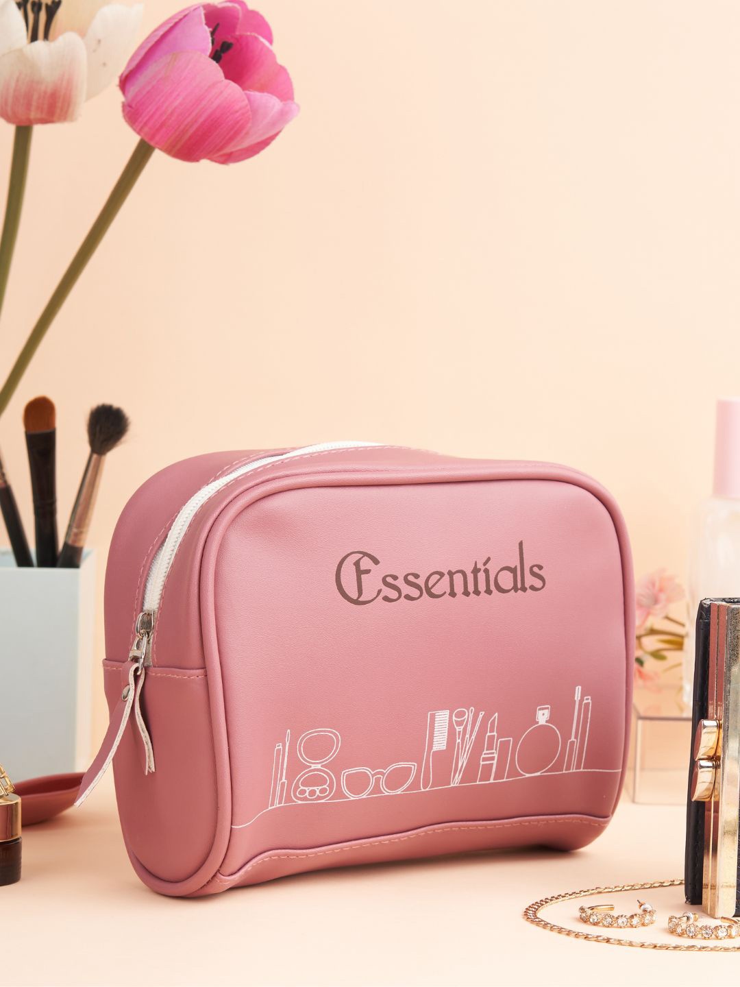 

Doodle Premium Vegan Leather Cosmetic Pouch - Essentials, Pink