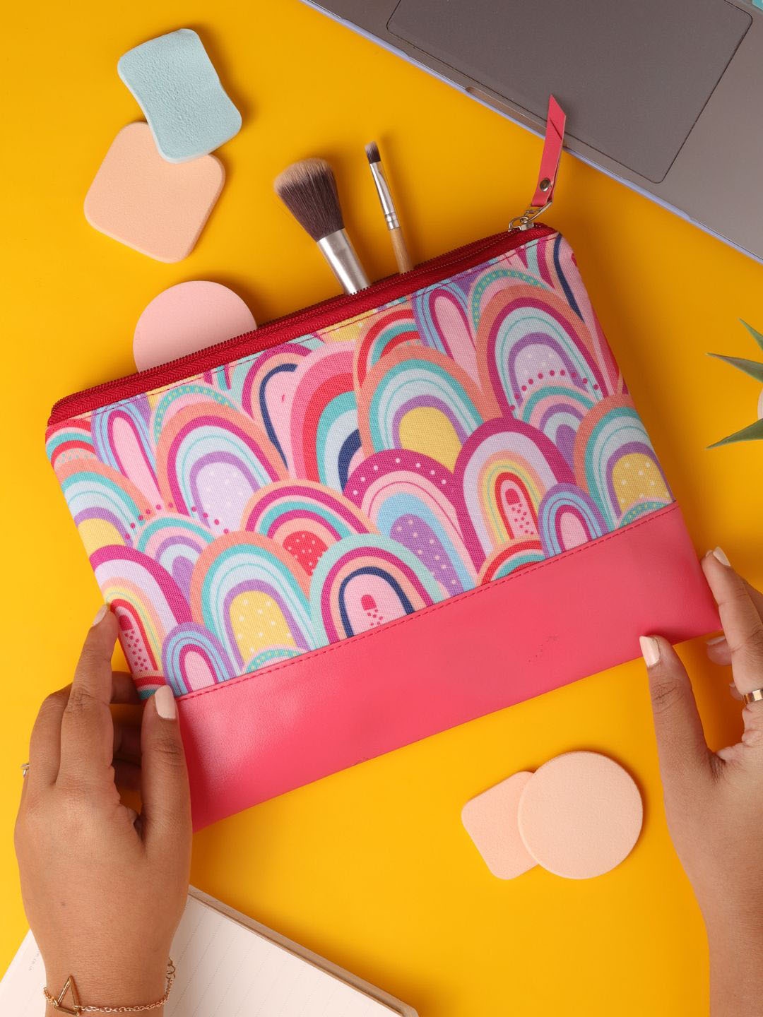 

Doodle Women Printed Water Resistant Travel Cosmetic Pouch, Pink