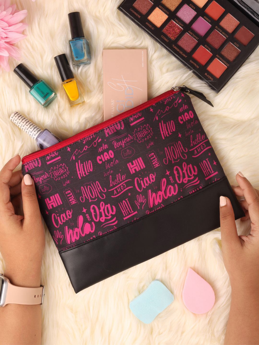 

Doodle Multifunctional Hello World Printed Cosmetic Pouch, Multi