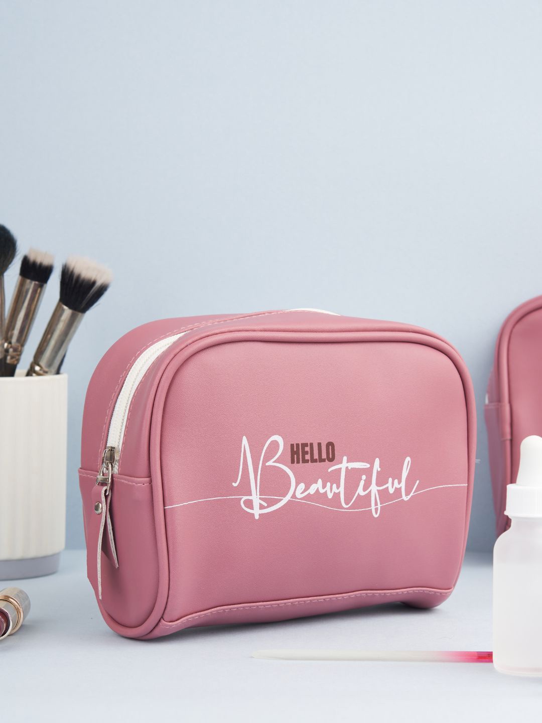 

Doodle Women Typography Printed Premium Vegan Leather Cosmetic Pouch, Pink