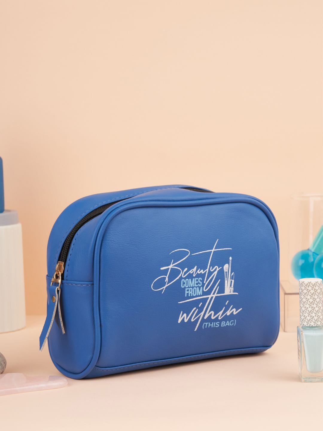 

Doodle Women Typography Printed Premium Vegan Leather Cosmetic Pouch, Blue