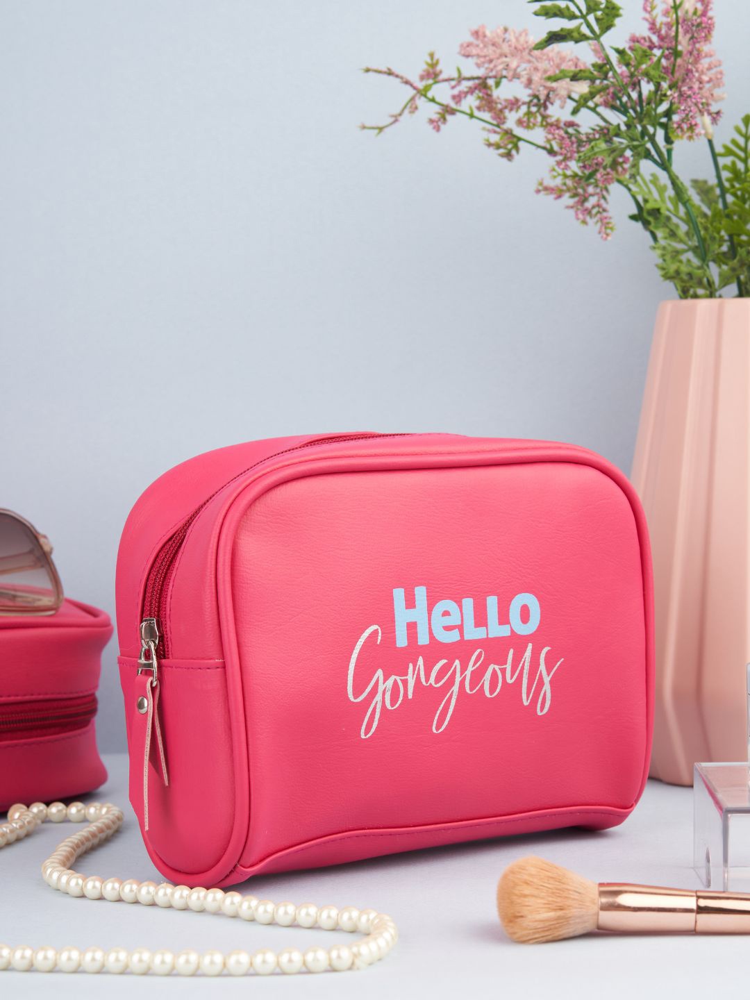 

Doodle Hello Gorgeous Premium Vegan Leather Cosmetic Pouch, Pink