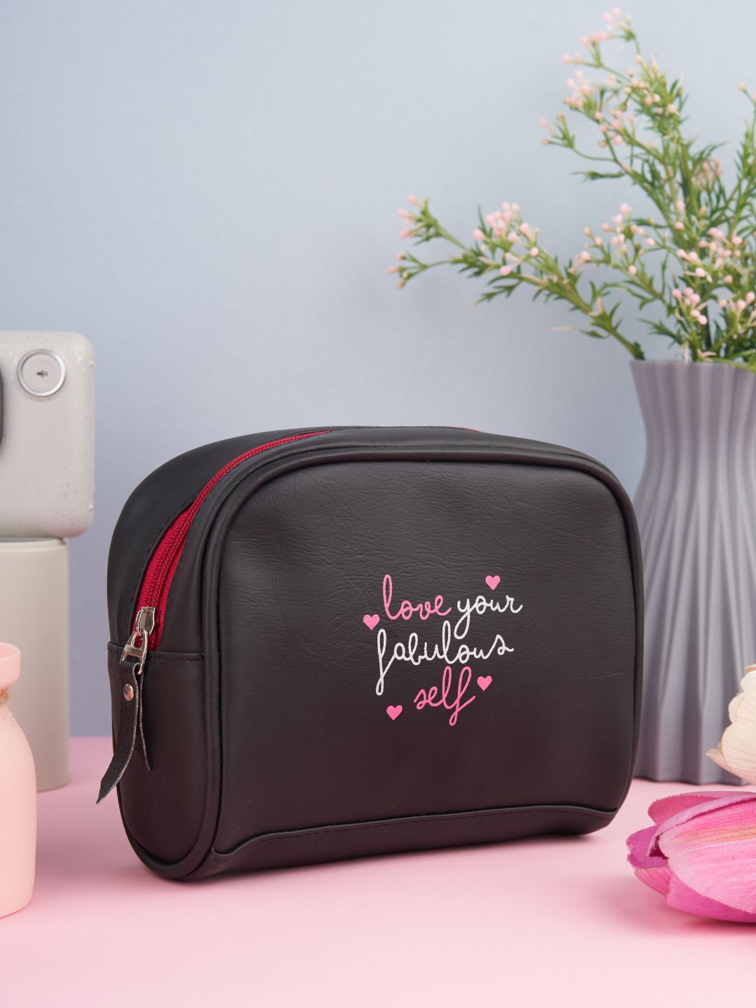 

Doodle Women Typography Printed Premium Vegan Leather Cosmetic Pouch, Black