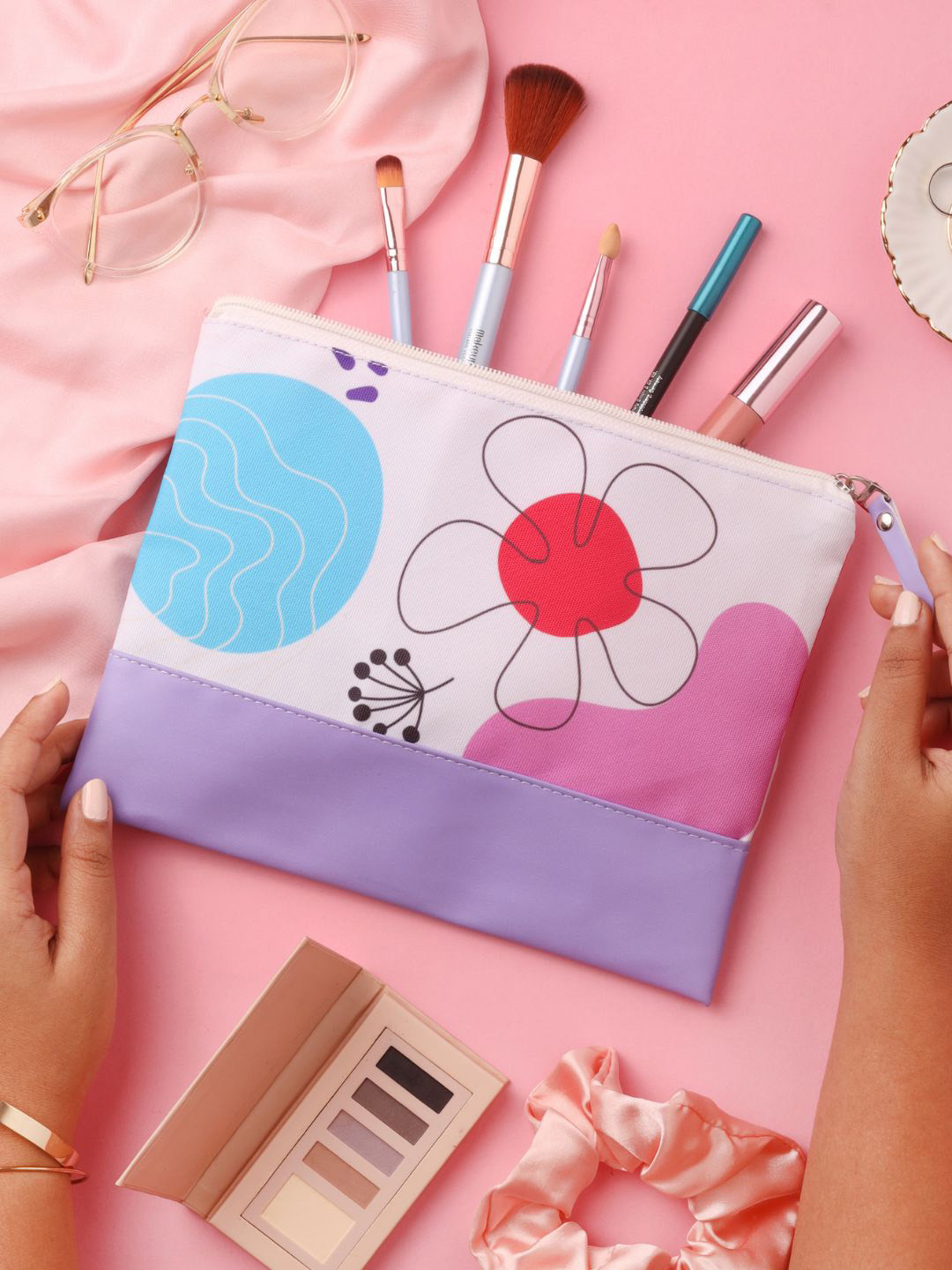 

Doodle Women Printed Water Resistant Travel Cosmetic Pouch, Off white