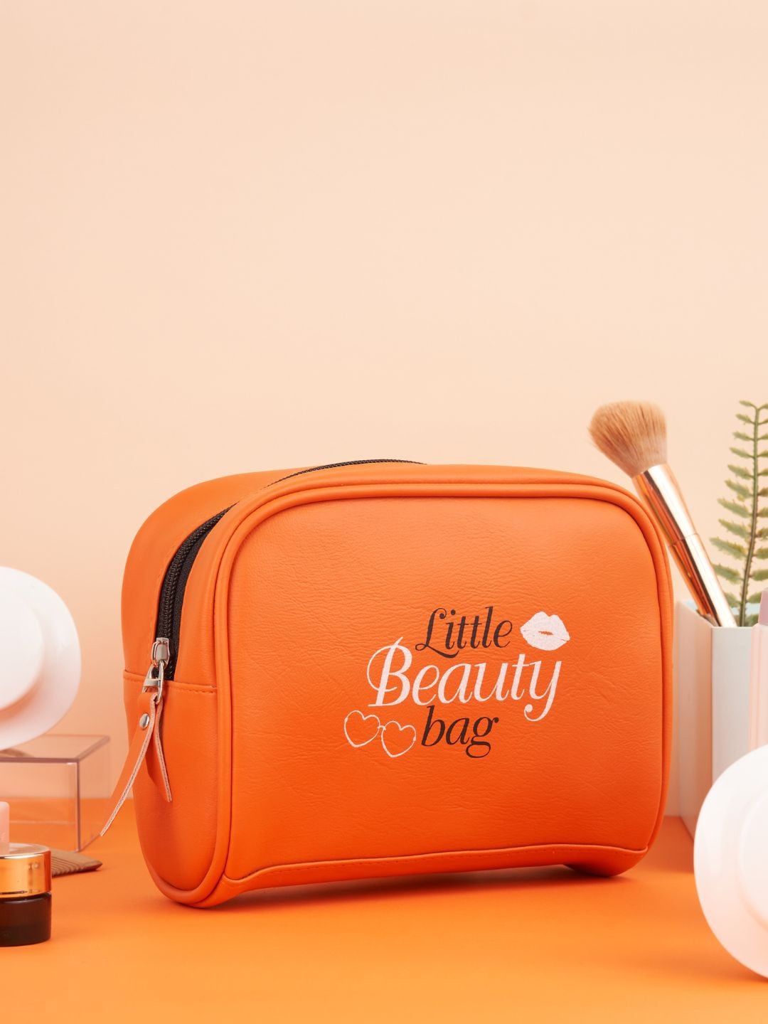 

Doodle Women Typography Printed Premium Vegan Leather Cosmetic Pouch, Orange