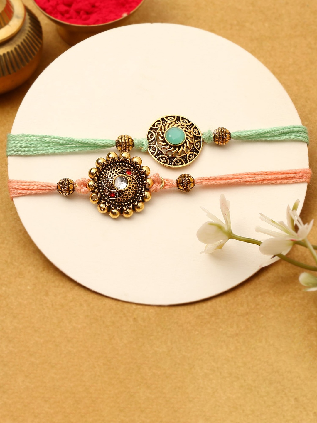 

The Purple Tree Set Of 2 Meenakari Rakhi, Gold
