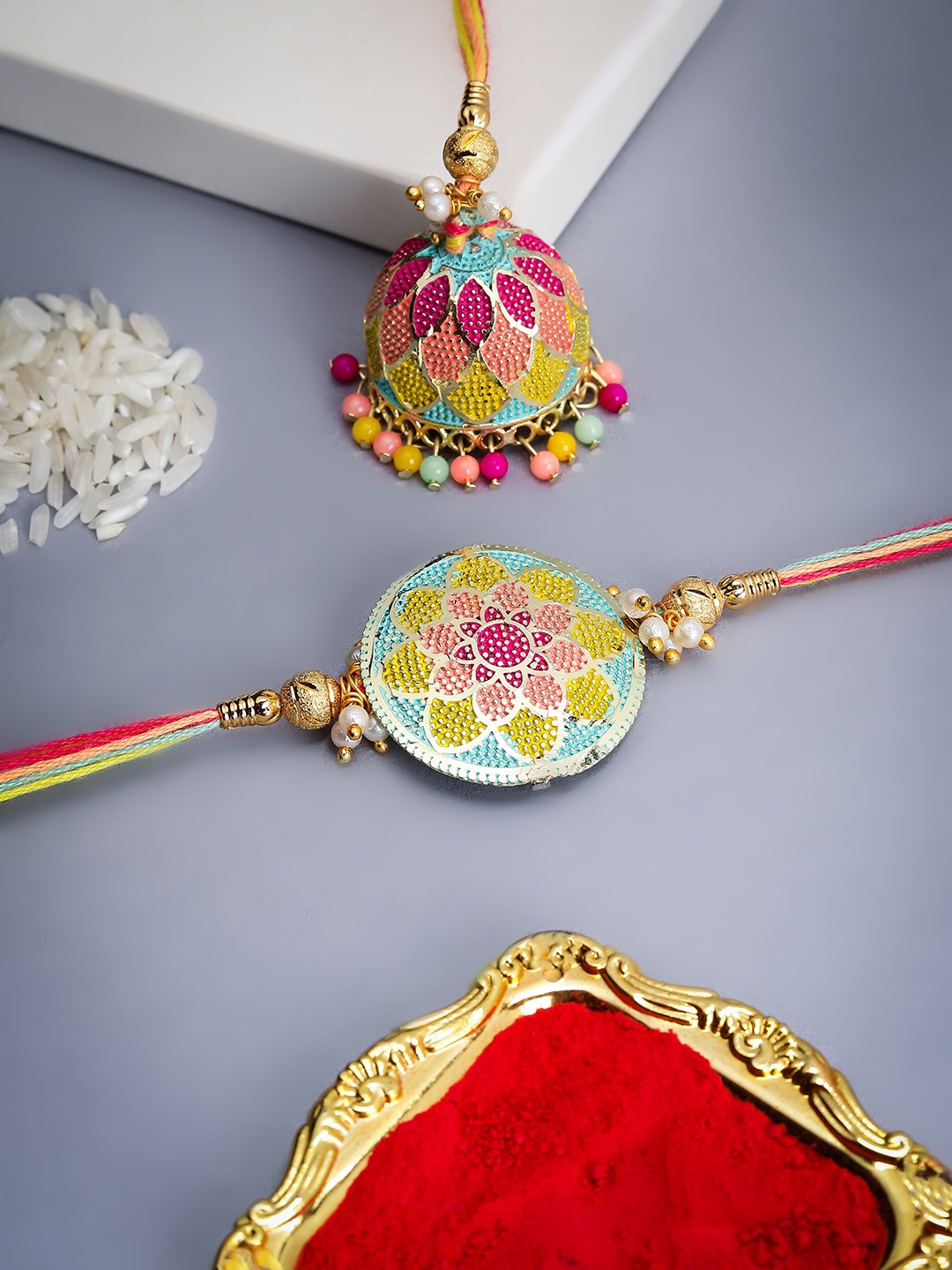 

The Purple Tree Set Of 2 Meenakari Rakhi, Gold