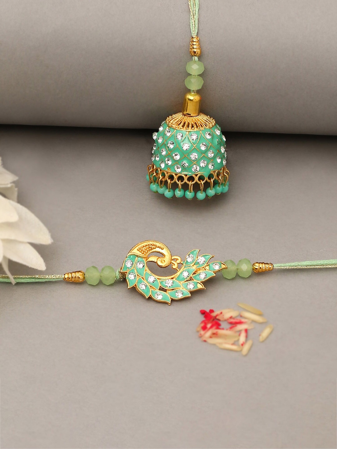 

The Purple Tree Set Of 2 Beaded Meenakari Work Rakhi, Green