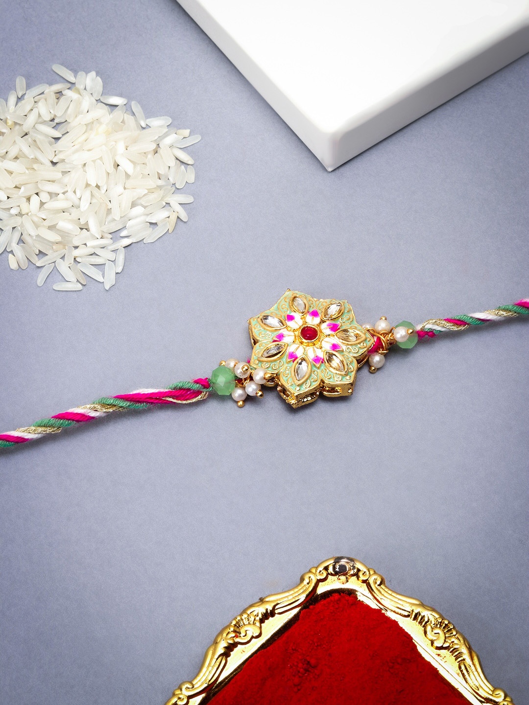 

The Purple Tree Stone-Studded & Beaded Rakhi, Red