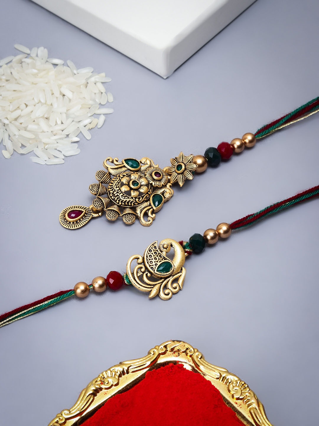 

The Purple Tree Set Of 2 Stone-Studded Rakhis, Green