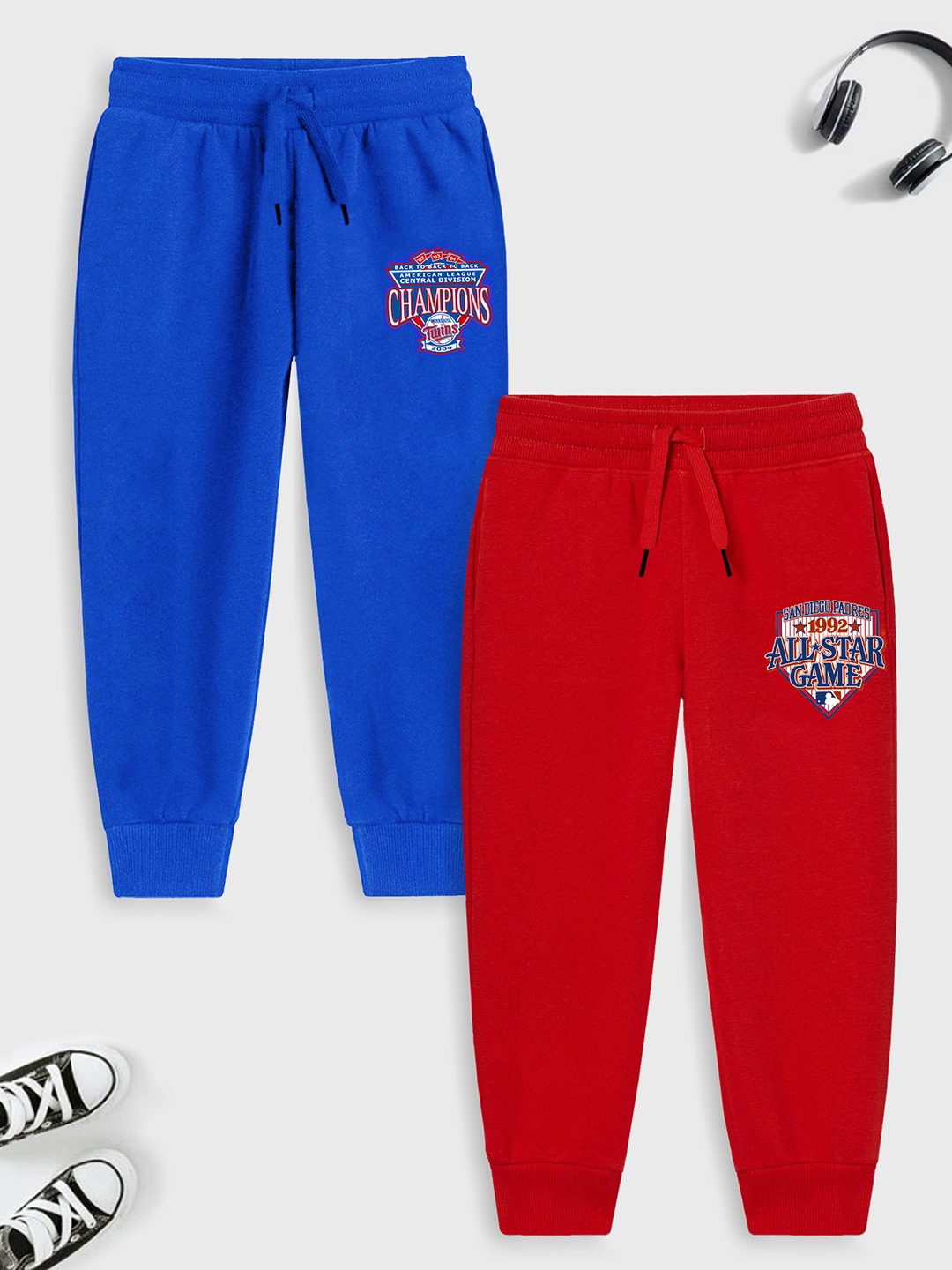 

Trampoline Boys Pack Of 2 Graphic Printed Cotton Joggers, Blue