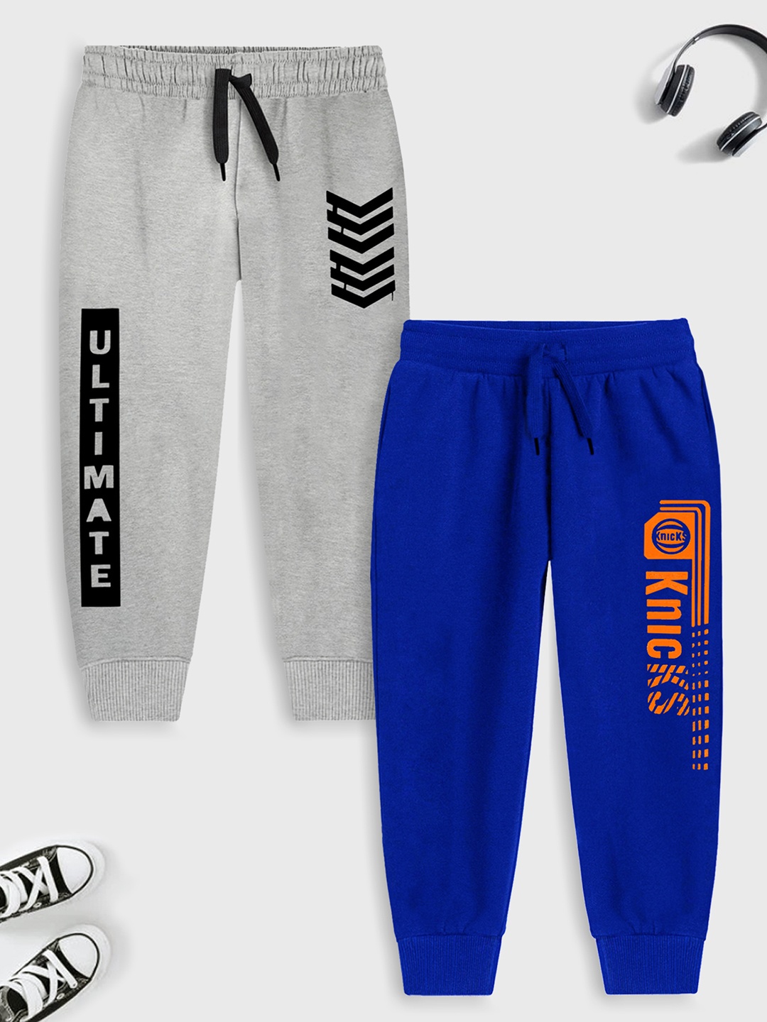 

Trampoline Boys Pack Of 2 Printed Cotton Joggers, Grey