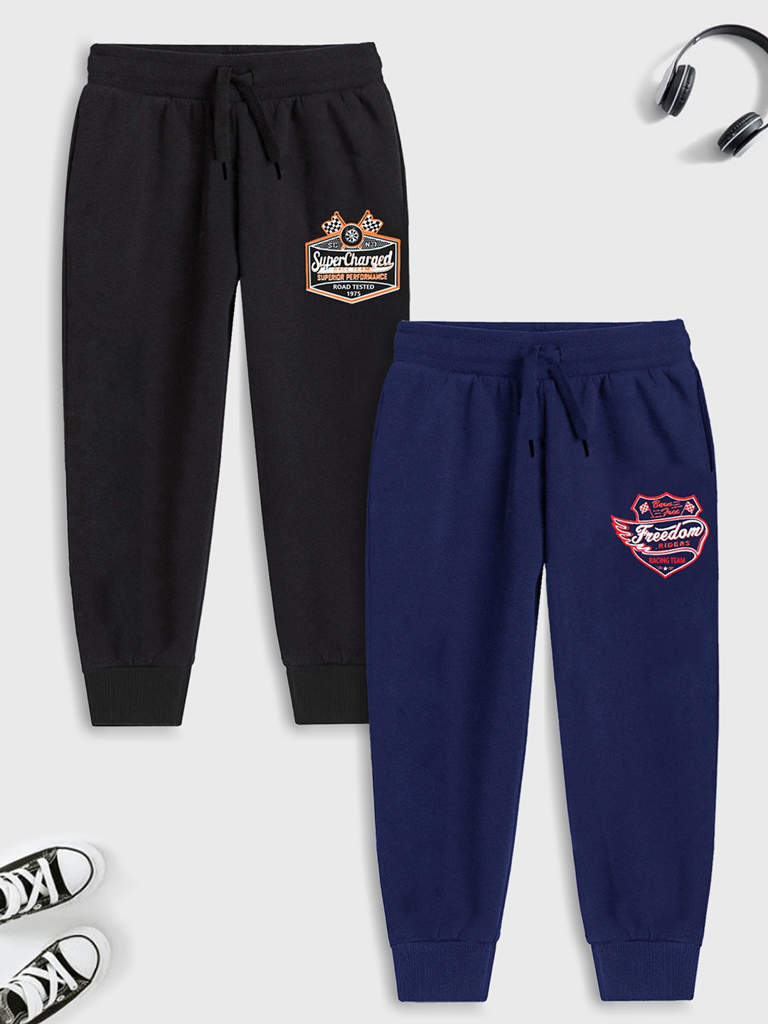 

Trampoline Boys Pack Of 2 Cotton Joggers, Black